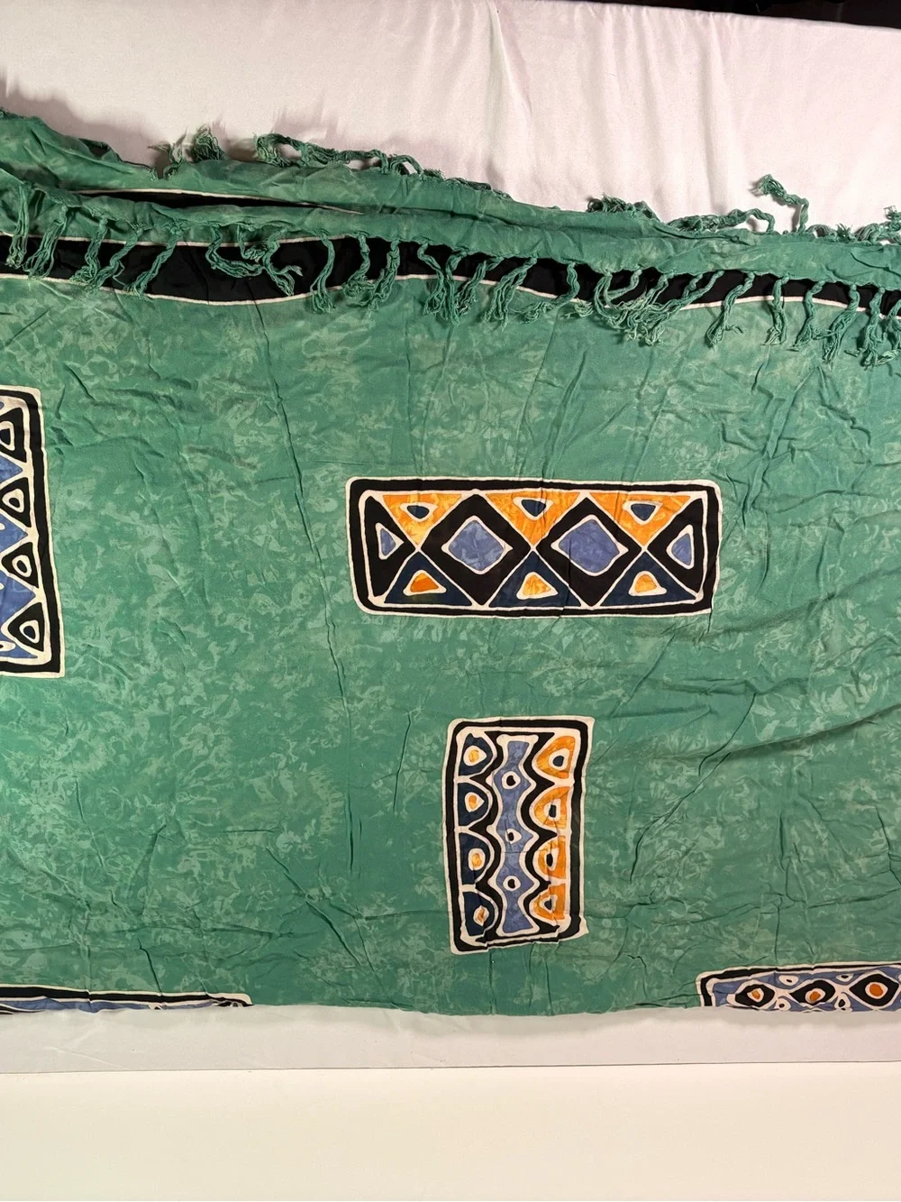 Green Decorative Cotton Textile Throw with Geometric Accents ( bc 14)